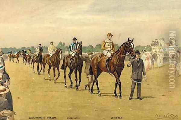 Lemberg and Greenback in the saddling ring Oil Painting - Isaac Cullin