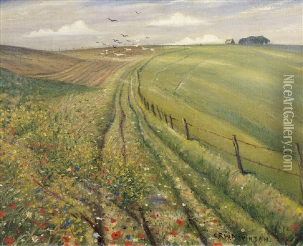 On The Downs Oil Painting - Christopher Richard Wynne Nevinson
