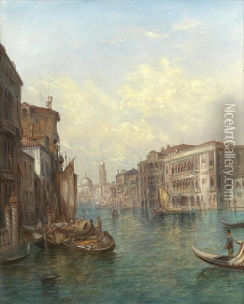 The Grand Canal, Venice'; 'the Palace Pisani' Oil Painting - Alfred Pollentine