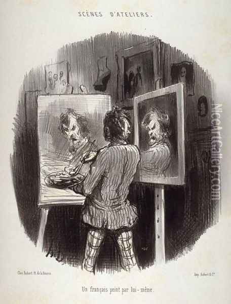 A French Painter Paints Himself Oil Painting - Honore Daumier
