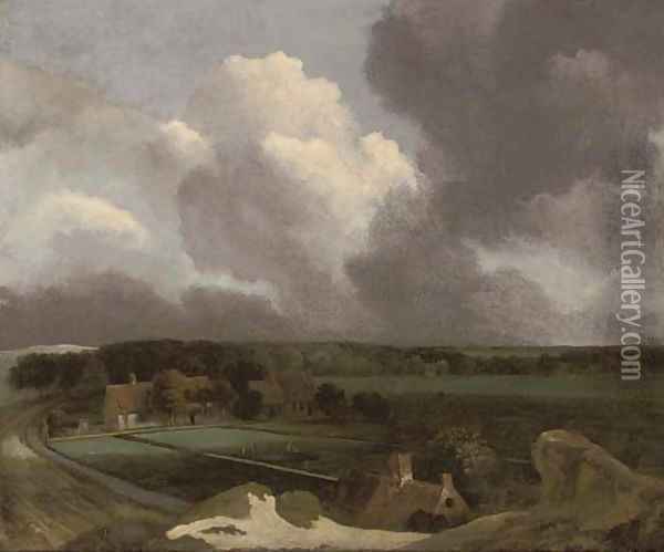 An extensive landscape with farmhouses and figures in a bleaching ground Oil Painting - (follower of) Ruisdael, Jacob I. van