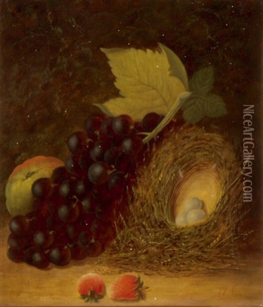 Fruchtestillleben Mit Vogelnest Oil Painting - William Hughes