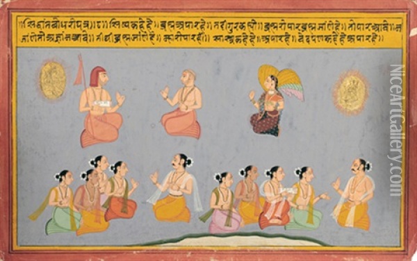 A Folio From The Bhakti Ratnavali Series Oil Painting -  Indian School-Mewar (18)