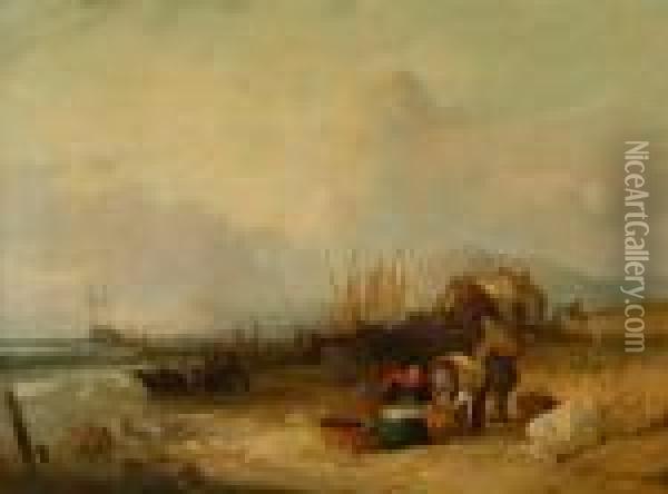 Sorting The Catch On The Beach Oil Painting - Snr William Shayer