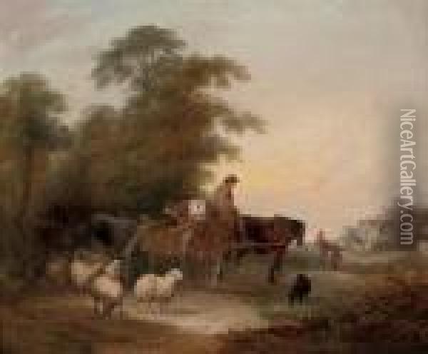 On The Way To Market Oil Painting - Snr William Shayer