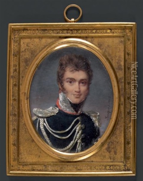 Portrait D'officier Des Gardes Du Corps Du Roi En Buste De Trois-quarts Vers La Droite Oil Painting - Nicolas Jacques