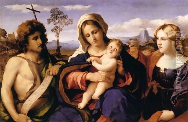 Virgin and Child with St John the Baptist and Mary Magdalene Oil Painting - Palma Vecchio (Jacopo Negretti)