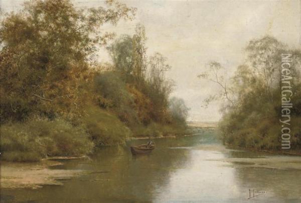 A Quiet Day On The River Oil Painting - Jose Maria Jardines