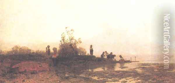 Autumn Sunshine on Lake Balaton 1875 Oil Painting - Geza Meszoly