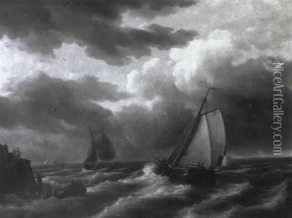 Hollandische Fischerboote Vor Der Hafeneinfahrt Oil Painting - Pieter Cornelis Dommershuijzen