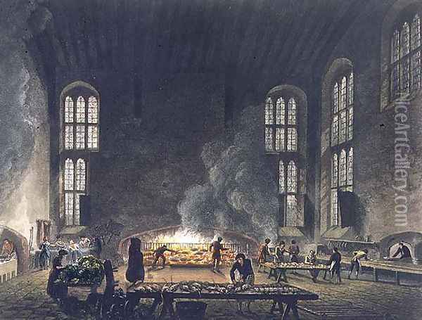 Interior of the Kitchen at Christ Church, illustration from the History of Oxford, engraved by F.C. Lewis 1779-1856 pub. by R. Ackermann, 1813 Oil Painting - Augustus Charles Pugin
