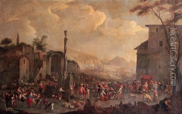 Les Rejouissances Du Village Oil Painting - Pietro Domenico Oliviero