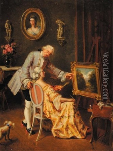 La Lecon De Peinture Oil Painting - Alfred Henri Darjou