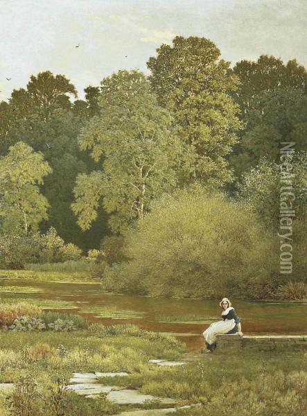 Riverside, Wallingford, Berkshire Oil Painting - George Dunlop, R.A., Leslie