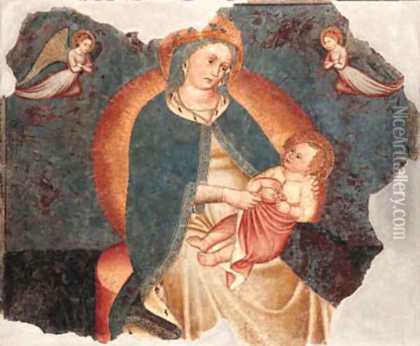 The Madonna and Child with adoring angels Oil Painting - School Of Verona