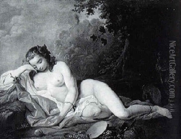A Nymph Reclining In A Landscape Oil Painting - Francois Lemoyne