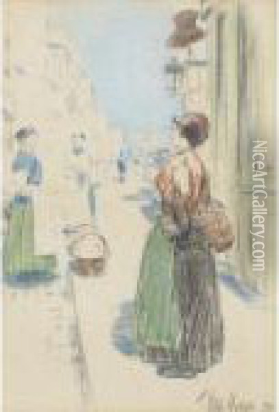 Street Vendors, Rue Des Martyrs Oil Painting - Frederick Childe Hassam