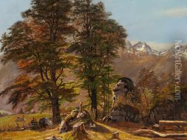 View Of The Black Forest Or Tyrolean Landscape Oil Painting - Frederik Sodring