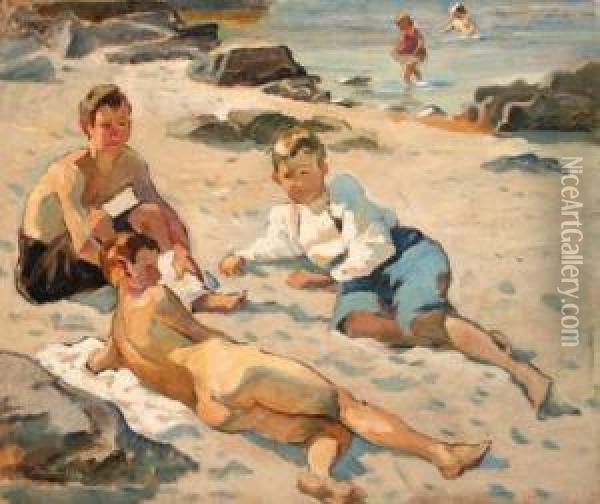 Boys On A Beach Oil Painting - Soren Sorensen