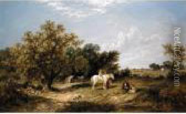 Landscape With Gypsies Oil Painting - James Edwin Meadows