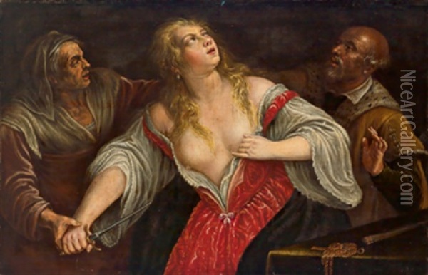 Il Suicidio Di Lucrezia Oil Painting - Paris Bordone