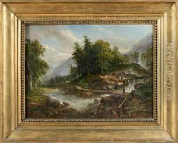 Paysage De Montagne Au Torrent Oil Painting - Louis Etienne Watelet