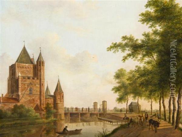 Canal At The Town Gate Oil Painting - Johannes Janson