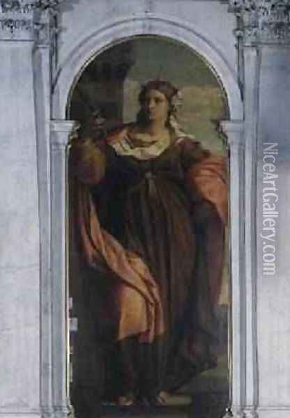 St. Barbara Oil Painting - Palma Vecchio (Jacopo Negretti)