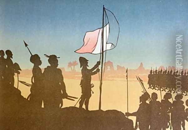 Shadow Play depicting the raising of the French Flag at Fashoda in 1898 Oil Painting - Leon Leroy