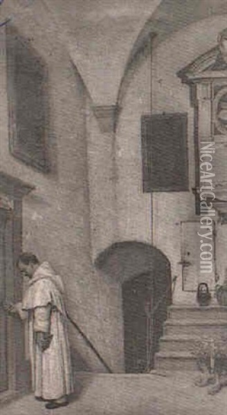 Sacerdote En La Sacristia Oil Painting - Domenico Pesenti