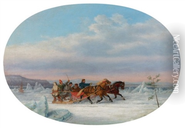Race Across The St. Lawrence Between Quebec And Levis Oil Painting - Cornelius David Krieghoff