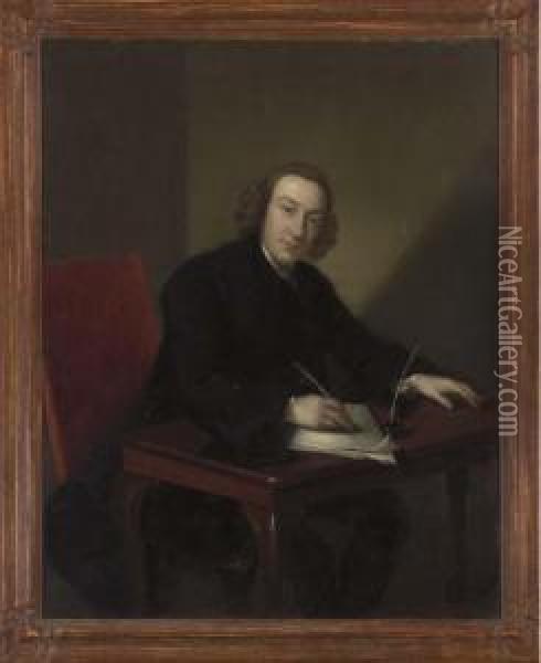 Portrait Of William Pratt, Seated Half-length, Behind A Desk With Quill Pen Oil Painting - Benjamin Wilson
