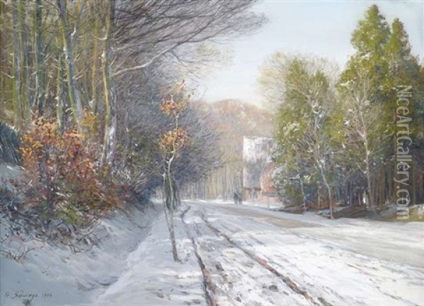 Winterliche Landstrase Oil Painting - Friedrich Wilhelm Schwinge