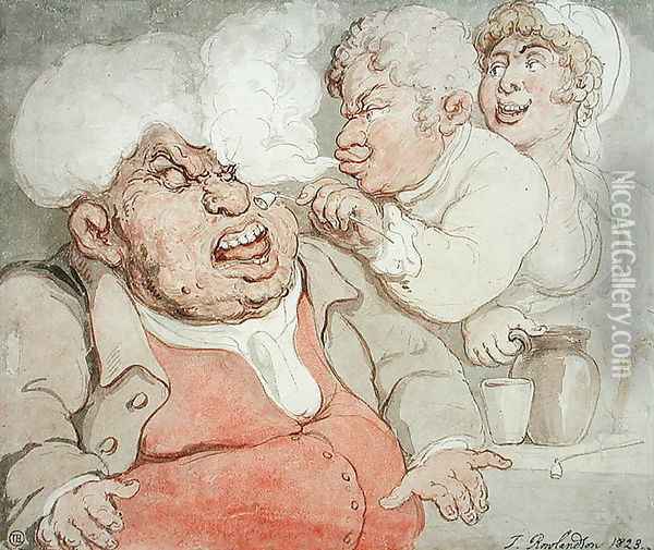 Taunting Smoke from a Pipe, 1823 Oil Painting - Thomas Rowlandson