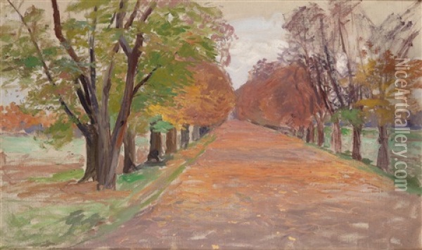 Herbstliche Allee Oil Painting - Michael Gorstkin-Wywiorski