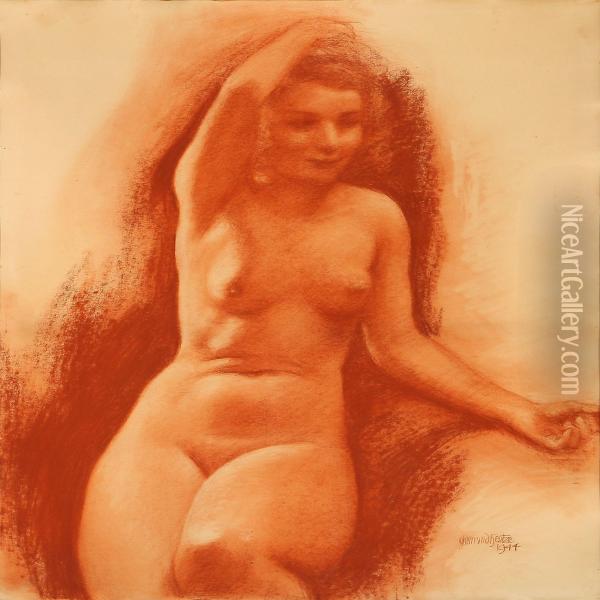 Seated Model Oil Painting - Gudmund Hentze