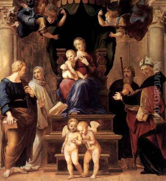 Madonna del Baldacchino (detail) Oil Painting - Raffaelo Sanzio