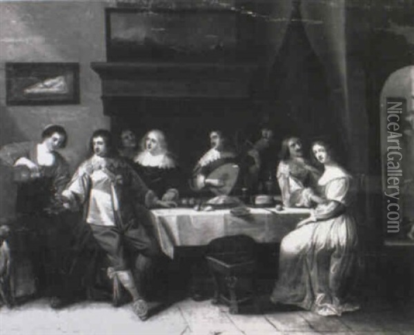 Scene De Banquet Dans Un Interieur Flamand Oil Painting - Christoffel Jacobsz. Van Der Lamen