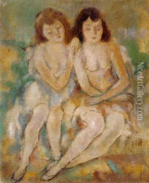 Les Deux Dames Oil Painting - Jules Pascin
