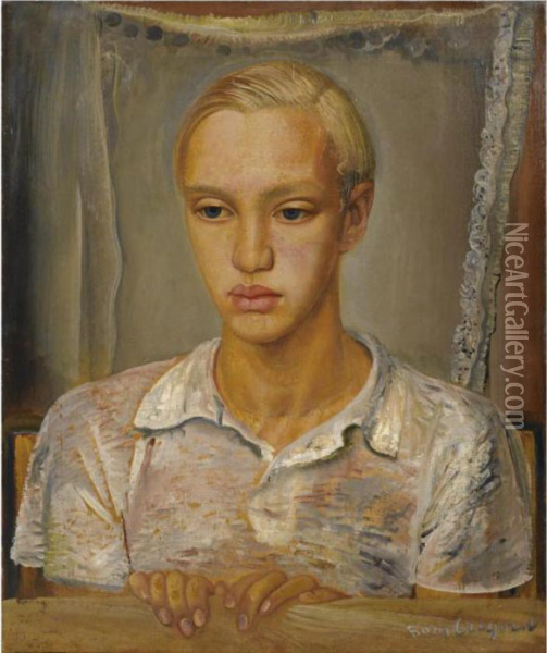 Portrait Of The Artist's Son, Kirill Oil Painting - Boris Dimitrevich Grigoriev