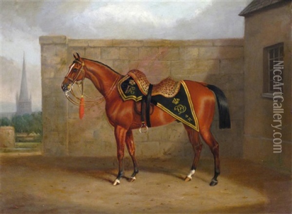 The Racehorse King Victor In The Livery Of The Queens Own 4th Hussars Oil Painting - John Paul
