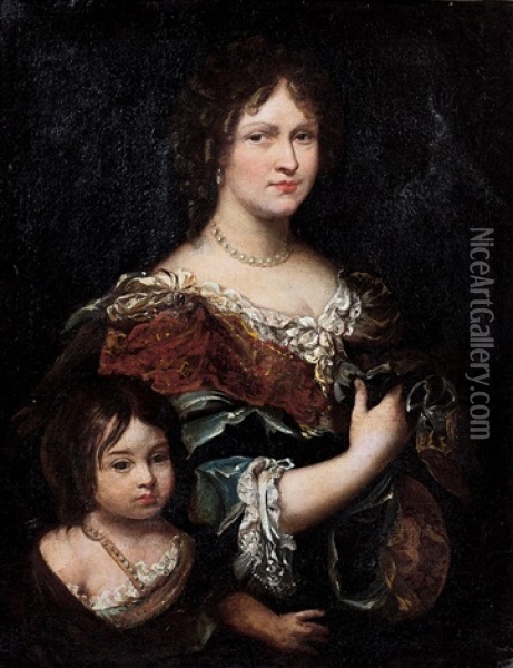Portrait D'une Femme De Qualite Et Son Enfant Oil Painting - Pier Francesco Cittadini