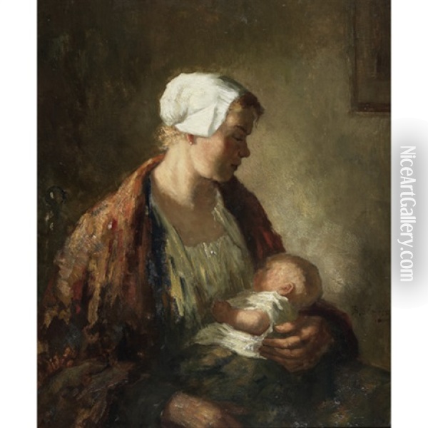 Mother & Child Oil Painting - Bernard de Hoog