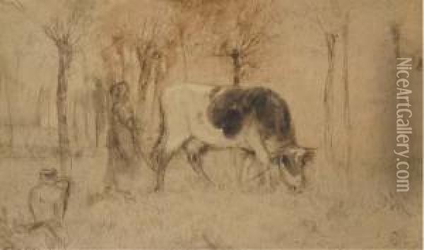 A Grazing Cow Oil Painting - Willem Maris