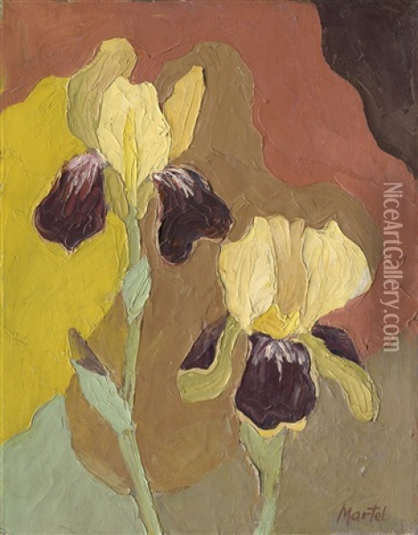 Zwei Gelbe Schwertlilien Oil Painting - Martel Schwichtenberg
