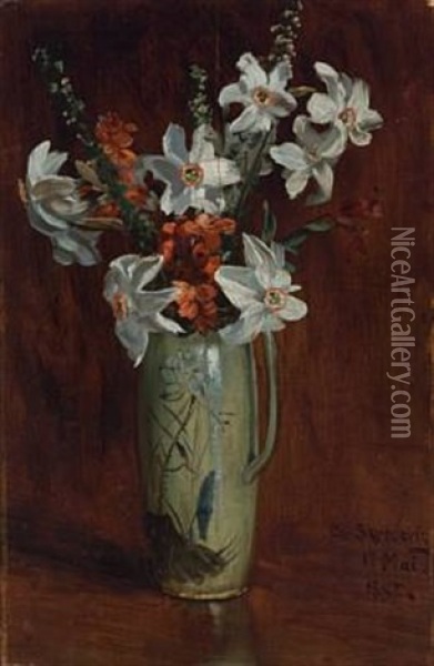Blomster I Krukke Oil Painting - Christian Eriksen Skredsvig