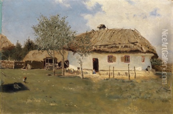 Peasant Hut In Ukrainian Village Oil Painting - Sergei Ivanovich Svetoslavsky