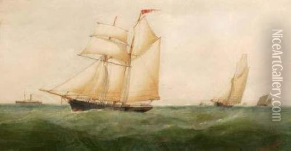 Atrading Schooner With Other Shipping Oil Painting - Taylor Charles