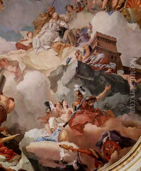 Frescoes in the Royal Palace of Madrid, scene, apotheosis of the Spanish royal family Oil Painting - Giovanni Battista Tiepolo