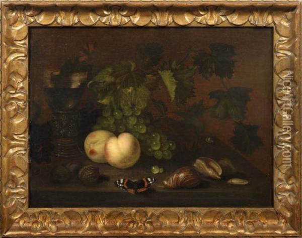 Fruchtestilleben Mit Schmetterling Oil Painting - Abraham Van Calraet